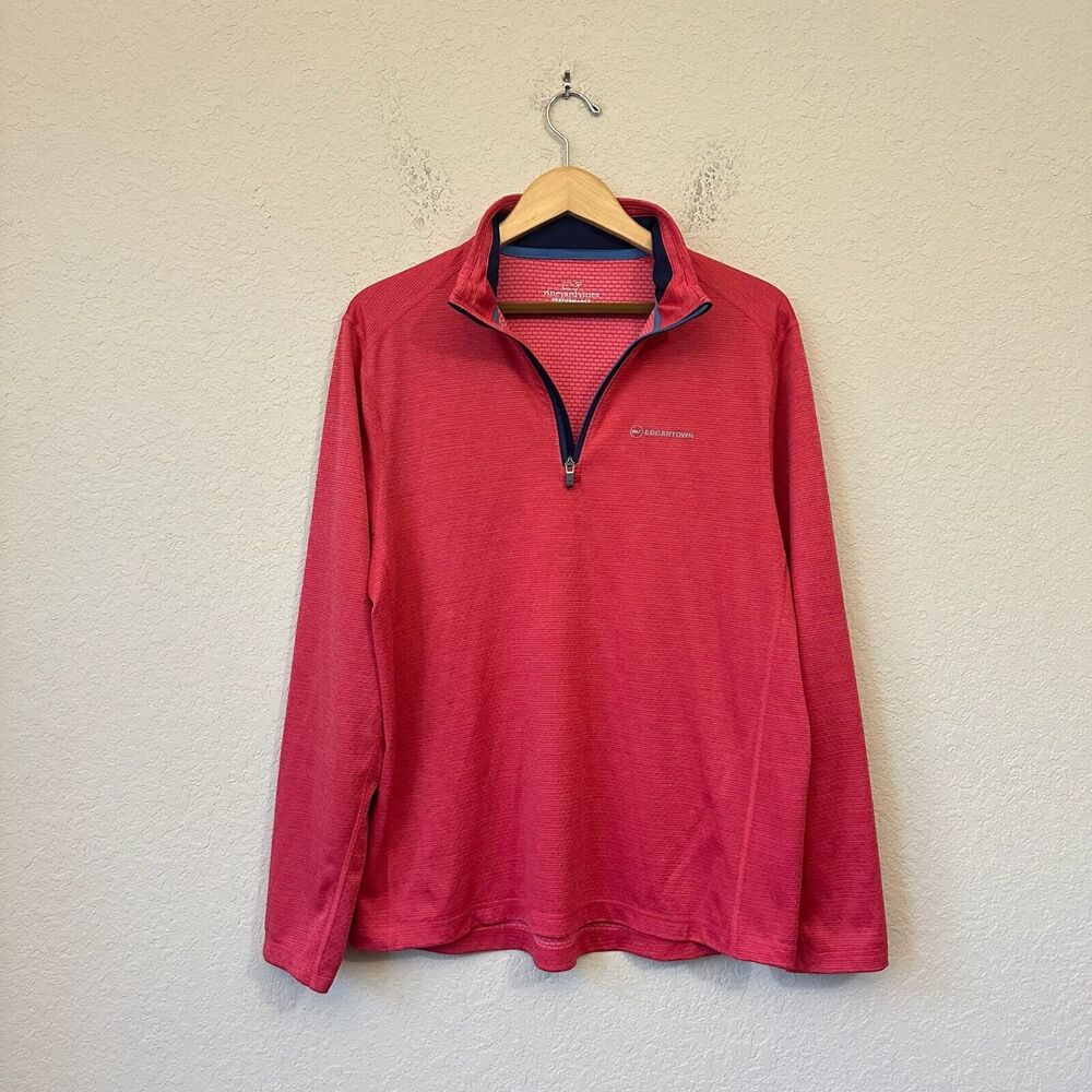 VINEYARD VINES Sankaty Stripe Half Zip Performance Pullover Shirt in Pink